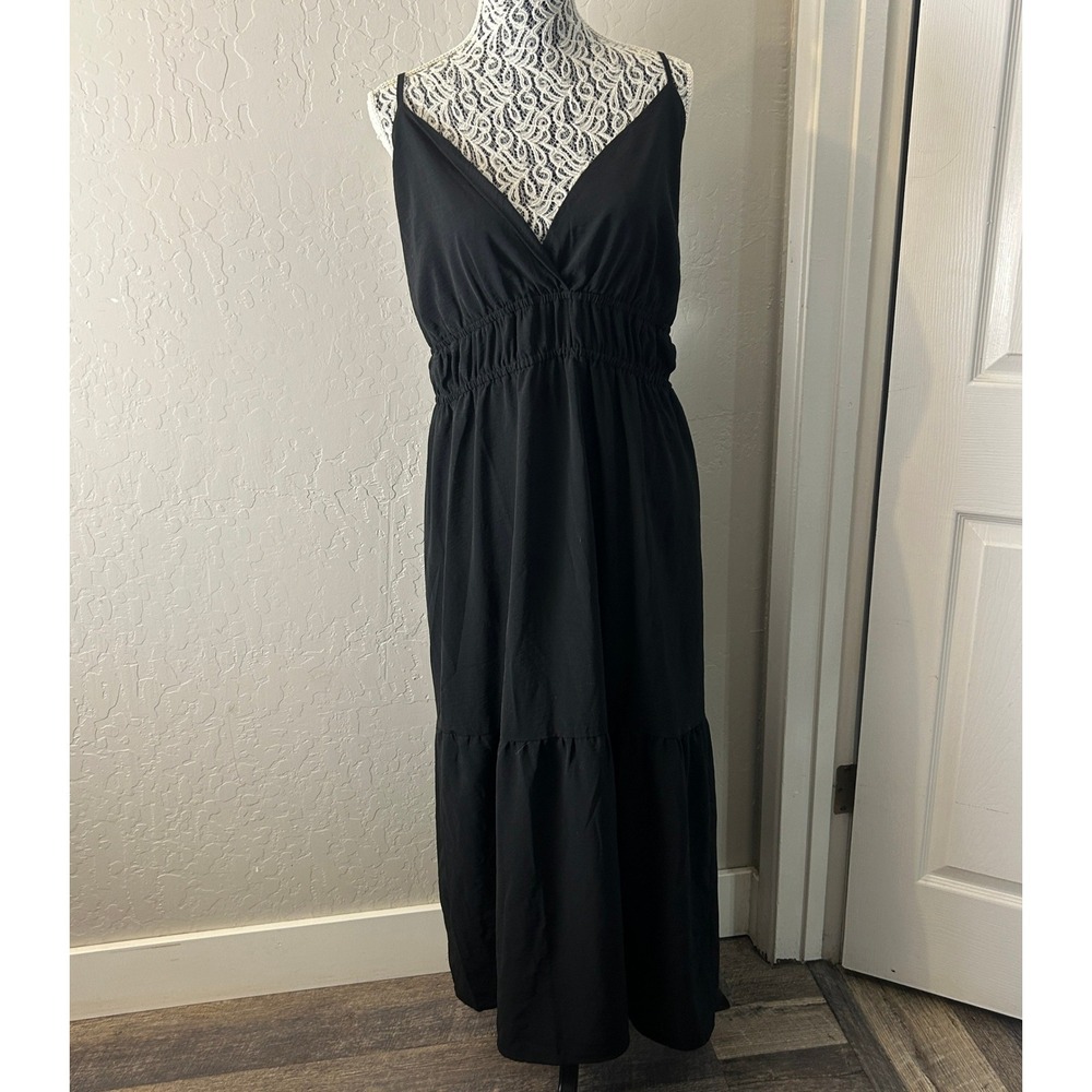 A New Day Maxi Dress Womens 2X Black Babydoll Tiered Sleeveless Casual Flowy Fit